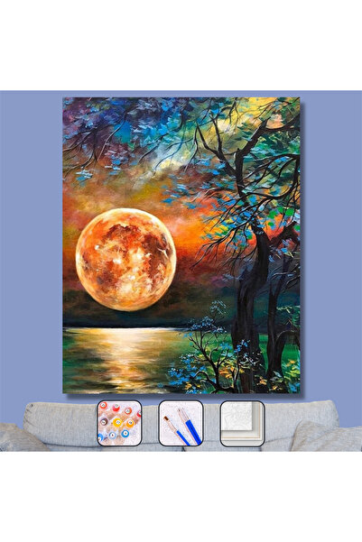 Pastelya Sayılarla Boyama Seti Çerçeveli Kasnaklı Yakamoz Ve Dolunay 50x65