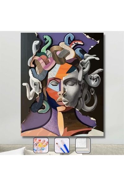 Pastelya Sayılarla Boyama Seti Çerçeveli Kasnaklı Medusa  40 x 50 cm