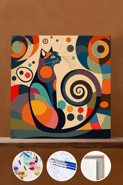 Pastelya Sayılarla Boyama Seti Çerçeveli Kasnaklı Kedi Oval Dünyası 40x50 Cm