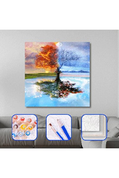 Genel Markalar Sayılarla Boyama Seti Çerçeveli Kasnaklı Mevsim Döngüsü  60 x ...