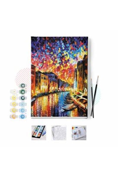 Pastelya Sayılarla Boyama Seti Çerçeveli Kasnaklı Venedik Renkli Gece  50 x 6...