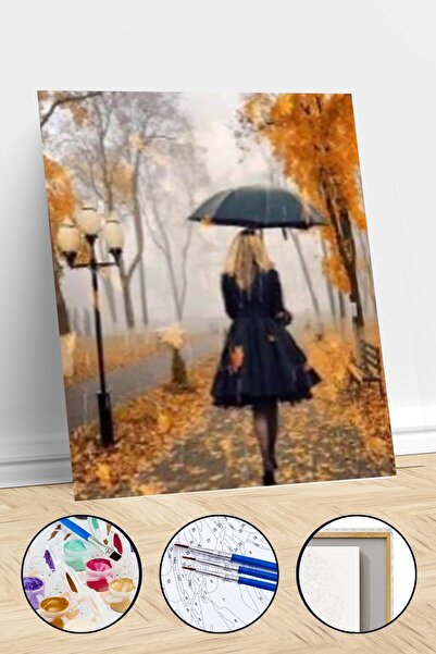Pastelya Sayılarla Boyama Seti Çerçeveli Kasnaklı Yağmurlu Sonbahar 40 x 50 Cm