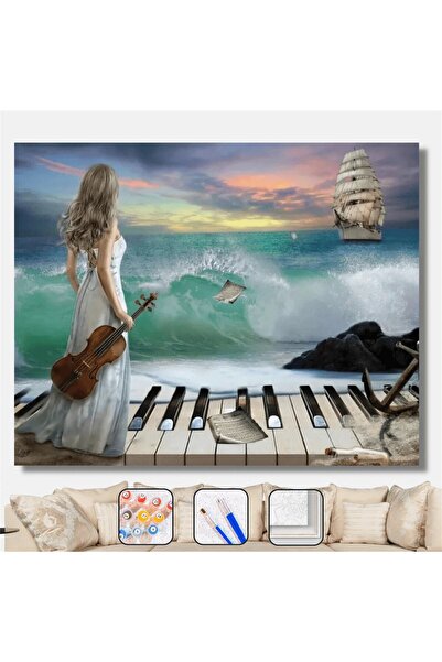 kendinyaphobi Sayılarla Boyama Seti Çerçeveli Kasnaklı Fırtınalı Müzik 60x75 Cm