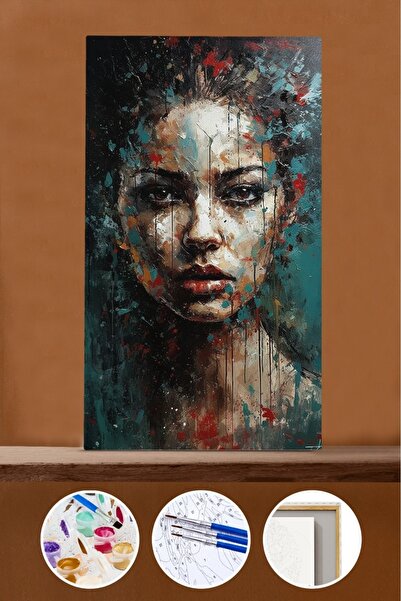 Pastelya Sayılarla Boyama Seti Çerçeveli Kasnaklı Renkli Kadın 15 40x50 cm