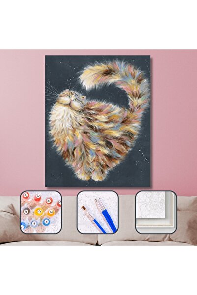 Pastelya Sayılarla Boyama Seti Çerçeveli Kasnaklı Uçan Kedi  50 x 65 cm