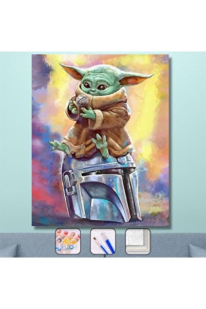 Pastelya Sayılarla Boyama Seti Çerçeveli Kasnaklı Sevimli Yoda  50 x 65 cm