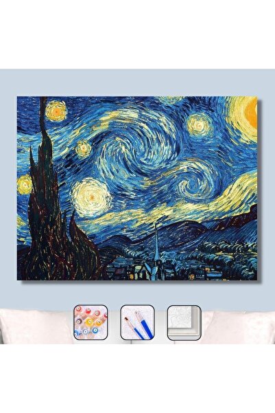 Genel Markalar Sayılarla Boyama Seti Çerçeveli Kasnaklı Yıldızlı Geceler  40 x 50 cm