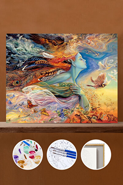 Pastelya Sayılarla Boyama Seti Çerçeveli Kasnaklı Simurg Kadını  50 x 65 cm
