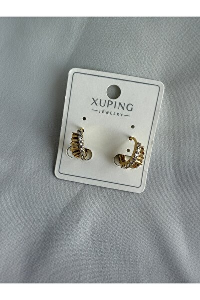 LUSORA ACCESORY Kadın Altın Kaplama Taş Detaylı Modern Halka Küpe | Xuping Jewelry