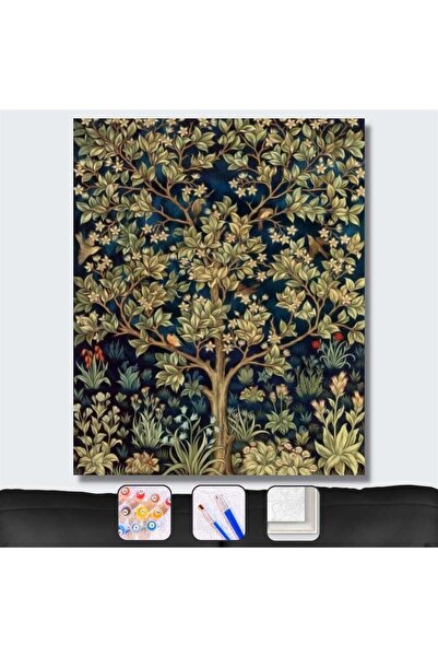 Pastelya Sayılarla Boyama Seti Çerçeveli Kasnaklı Yaşam Ağacı 40x50