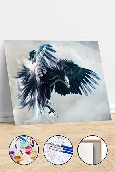 Pastelya Sayılarla Boyama Seti Çerçeveli Kasnaklı Kartal 2 40x50cm