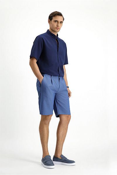 Kiğılı Regular Fit Lycra Striped Pleated Seersucker Bermuda Shorts