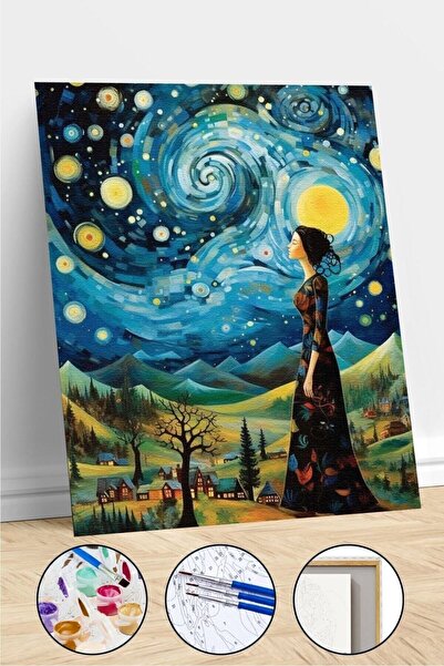 kendinyaphobi Sayılarla Boyama Seti Çerçeveli Kasnaklı Masaldaki Gece 40 x 50 cm