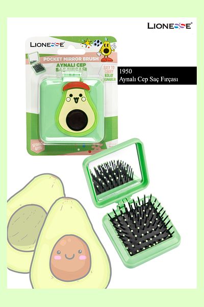 Lionesse Avocado Figured Mirrored Pocket Hair Brush – Portable, Travel Size