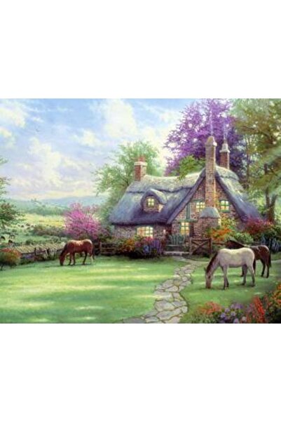 Pastelya Sayılarla Boyama Seti Çerçeveli Kasnaklı Çiftlik Evindeki Atlar 40 x...