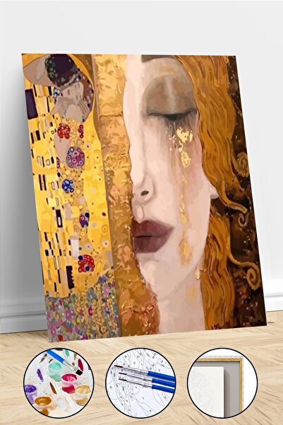 Pastelya Gustav Klimt İki Eser Sayılarla Boyama Seti Çerçeveli Kasnaklı 60*75CM
