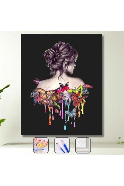 Genel Markalar Sayılarla Boyama Seti Kasnaklı Kadın Kelebek Sırrı 40 X 50 Cm