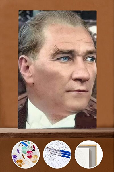 Pastelya Sayılarla Boyama Seti Çerçeveli Kasnaklı Mustafa Kemal Atatürk 50x65 cm