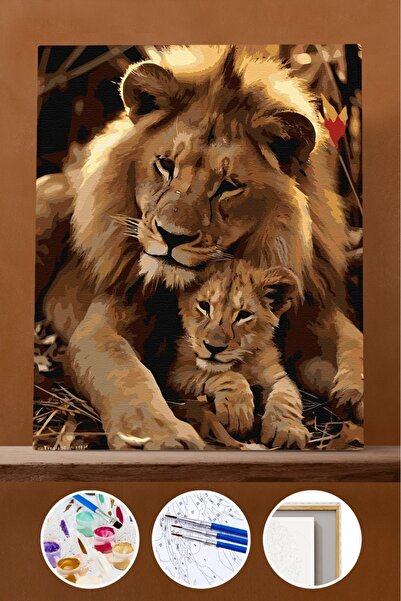 Pastelya Sayılarla Boyama Seti Çerçeveli Kasnaklı Aslan Yavrusu 40x50 cm