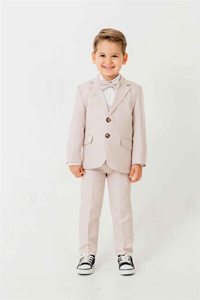 Pina Kids Mini Gentleman Erkek Çocuk Takım Elbise - 5 Parça (Ceket, Yelek, Gömlek, Pantolon, Papyon)