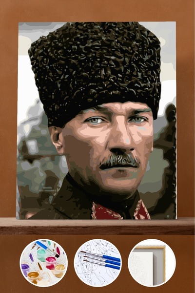 Pastelya Sayılarla Boyama Seti Çerçeveli Kasnaklı Mustafa Kemal 40x50 cm