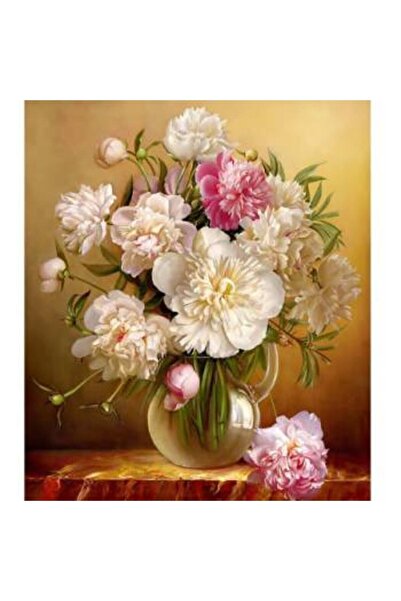 Pastelya Sayılarla Boyama Seti Çerçeveli Kasnaklı Vazodaki Şakayıklar 60 x 75 cm