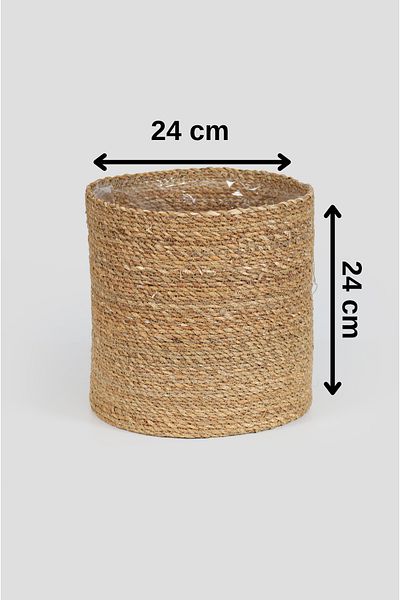 sever ithalat Knitted Round Basket Flower Pot Made of Natural Fibers, Single Decorative Plant Basket in Different Sizes