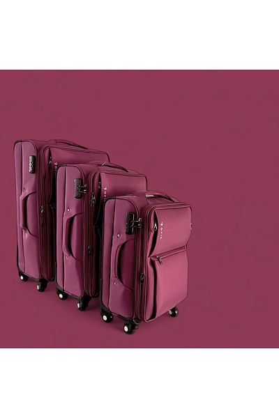 Rorik Set de 3 cărucioare textile, dimensiuni mici 55x37x20 cm, mărime mare 69x43x25 cm, lungime 80x47x28 cm, roți pivotante la 360°, violet