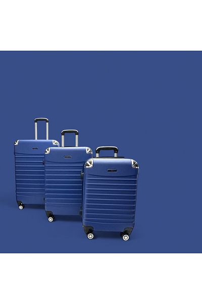 Rorik Set de 3 cărucioare din policarbonat, S 55x35x20 cm, M 65x40x25 cm, L 77x45x30 cm, roți duble 360°, albastru