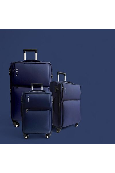 Rorik Set de 3 cărucioare textile, S 55x37x20 cm, M 69x43x25 cm, L 80x47x28 cm, roți pivotante la 360°, albastru închis