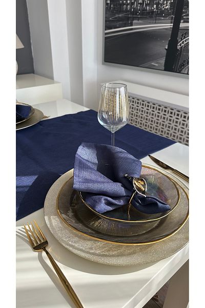 Decamor home 6 Pack Linen Textured Glittery Navy Blue Napkin Fabric Napkins