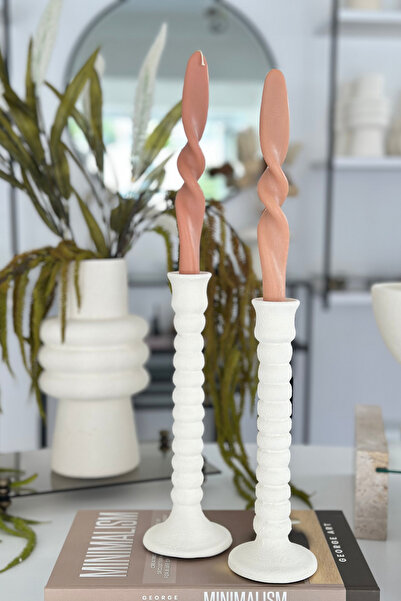 Shura Homeware 2'Lİ SERAMİK UZUN ŞAMDAN MUMLUK EV DEKORU