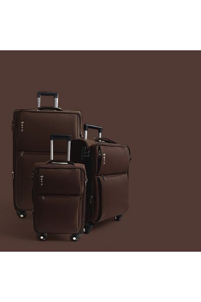 Rorik Set Of 3 Textile Trolleys, S 55x37x20 Cm, M 69x43x25 Cm, L 80x47x28 Cm, 360° Wheels, Brown
