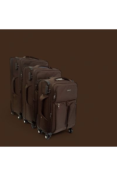 Rorik Set of 3 Textile Trolleys, S 55x35x23 cm, M 70x40x28 cm, L 82x47x3, 360° wheels, Brown