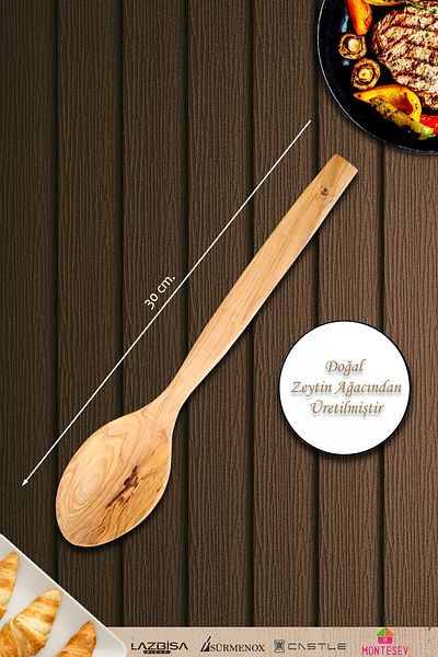 MONTESEV Olive Wood Wooden Wooden Spoon Spatula Set (Olive Wood) Wooden Spoon