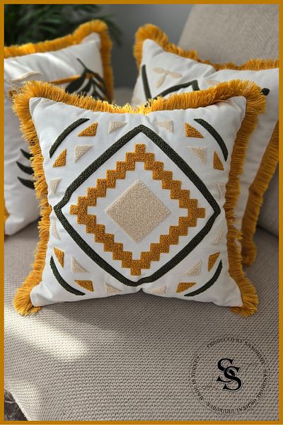 SasoHome Beauty Flowers Punch Embroidery Patterned Linen Throw Pillow Cover