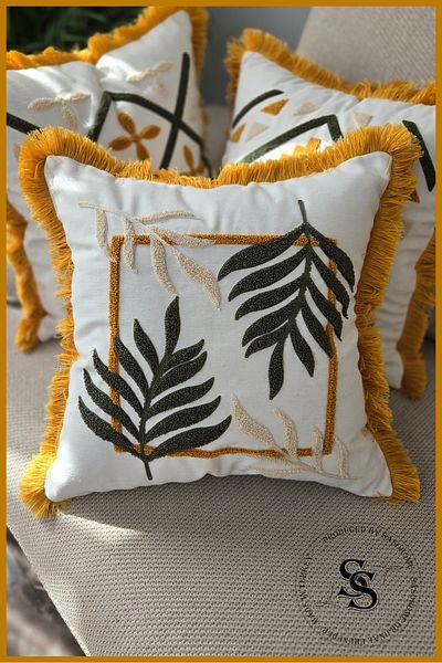 SasoHome Beauty Flowers Punch Embroidery Patterned Linen Throw Pillow Cover