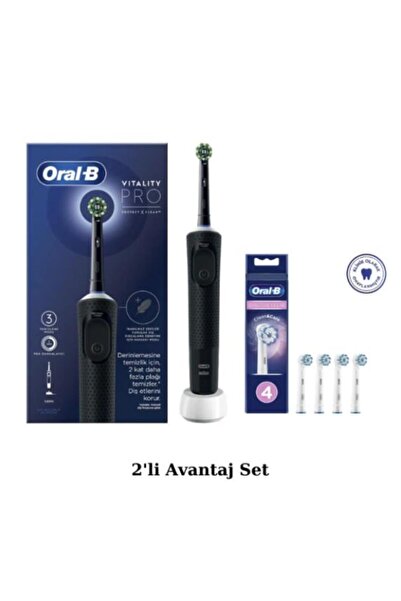 Oral-B D103 Vitality Pro Şarjlı Elektrikli Diş Fırçası - Sensitive Clean, Yumuşak Uçlu 4'lü Yedek Ba