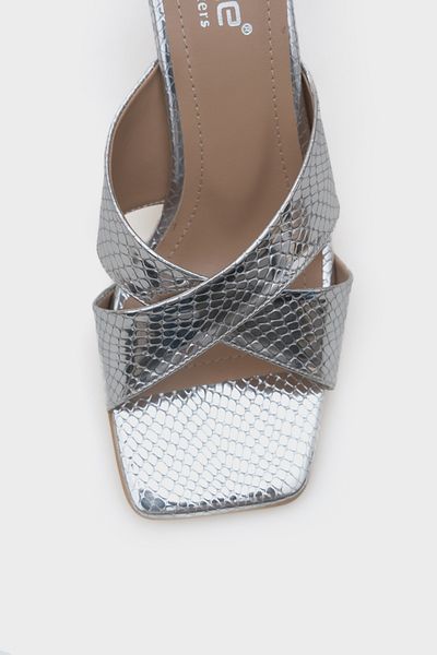 Capone Outfitters Papuci de damă metalici cu toc mijlociu cu model de șarpe Mavis