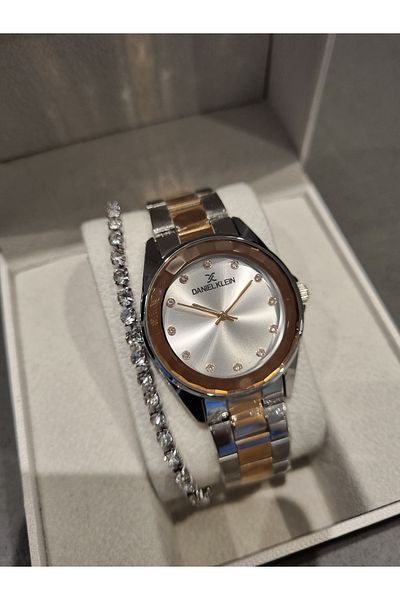 Daniel Klein Cutout Glass Rose Bicolor Steel Bracelet Women Wrist Watch