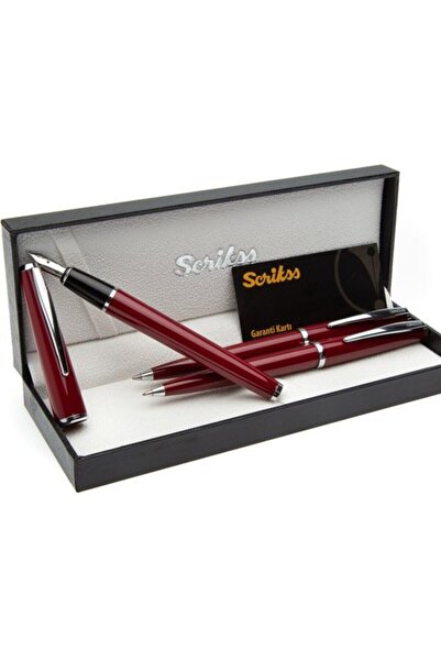 Scrikss Kişiye Özel Isimli Kalem Seti 3'lü Bordo Ömür Boyu Garantili Hediye P...