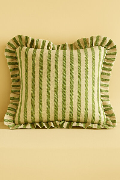 Mirilliahome Linen Textured Ruffled Striped Throw Pillow Cover