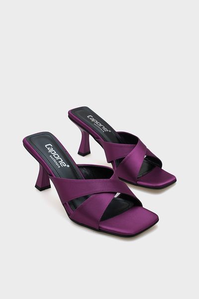 Capone Outfitters Mavis Blunt Toe Cross Strap Hourglass Heeled Satin Women's Slippers