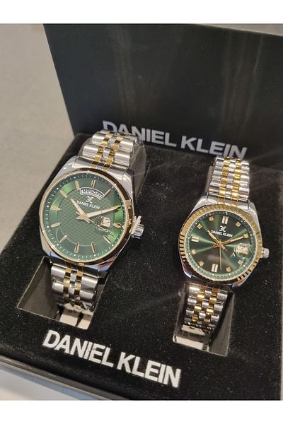 Daniel Klein Green Dial Dear Yellow Steel Bracelet Wrist Watch - Set of 2