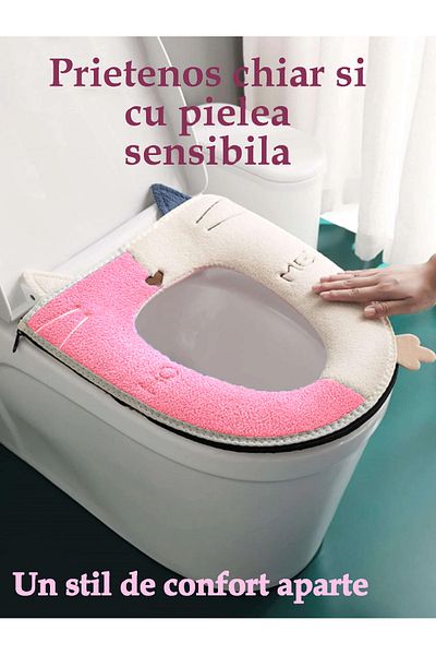 SellerRasov doar pregatiti Cream Pink Toilet Seat Cover, Soft And Fluffy, With Zipper, Durable Cotton, Increased Comfort