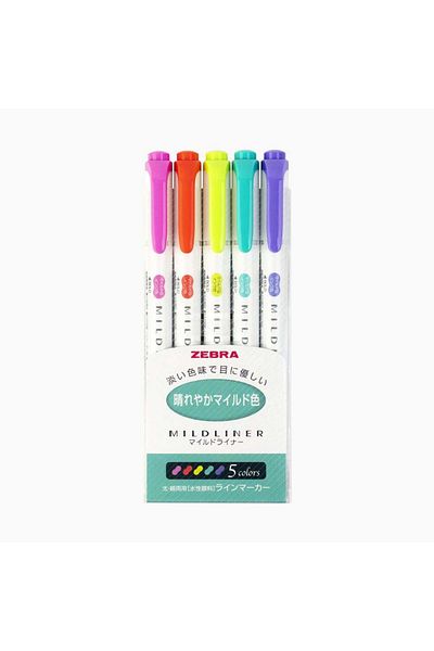 Zebra Mildliner Double-Sided Marking Pen Set of 5- (VIBRANT COLORS-GREEN COLOR)
