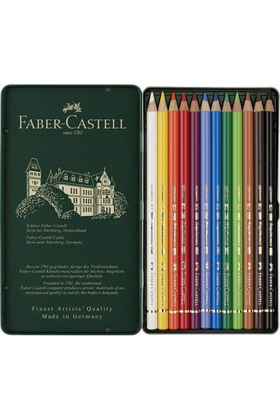 Faber Castell Colored Pencils Faber-Castell Polychromos, 12 Colors, Metal Box