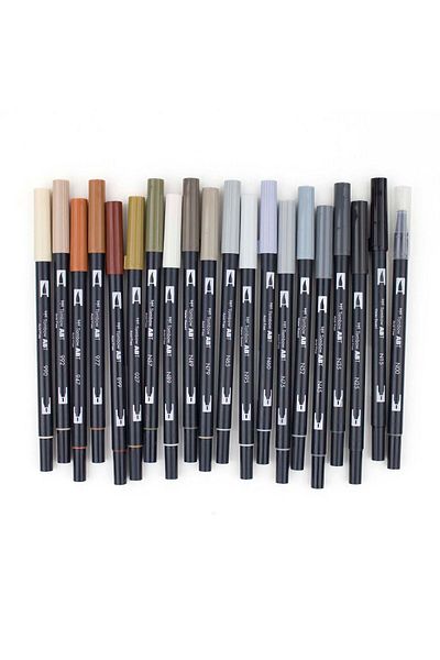 Tombow Abt Dual Brush Pen Graphic Pen Set of 20 - Neutral
