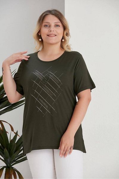 BERA LINE PLUS Γυναικεία Μπλούζα Plus Size με Πέτρινη Λεπτομέρεια