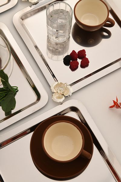 AKSESUAR EVRENİ Anter Set of 6 Stainless Coffee and Multi-Purpose Presentation Tray Square Stone Model